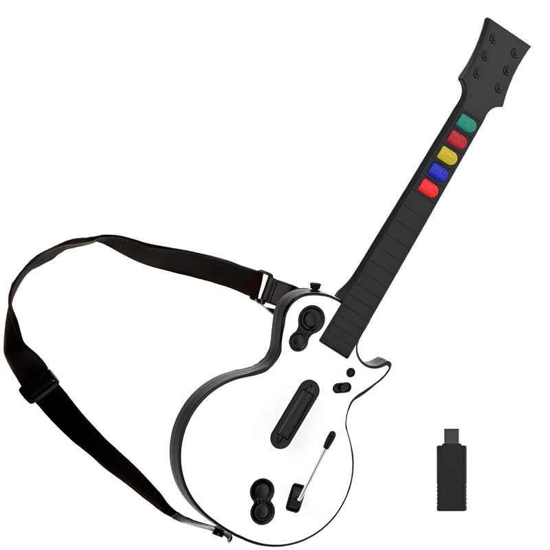 DOYO PC Guitar Hero Controller, Wireless PS3 Guitar Hero with Dongle for PC and PlayStation 3, Compatible with Guitar Hero, Rock Band, Clone Hero, Adjustable Strap (White) - Image 1